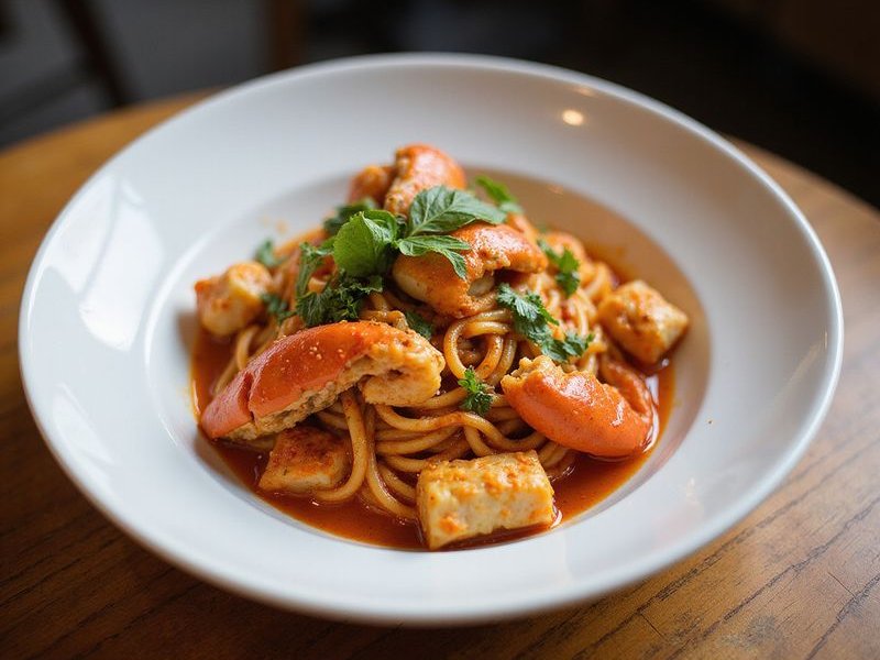 Chili crab pasta with baby crab claws