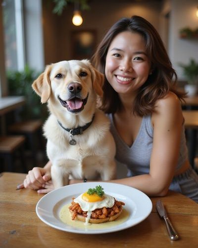 Pet and owner enjoying brunch at Bubbs & Bites