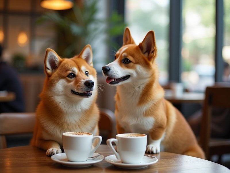 Two dogs meeting at the pet-friendly cafe