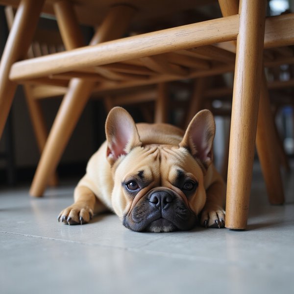 French bulldog relaxing at the cafe