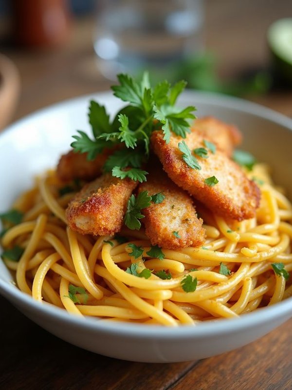 Salted egg fried chicken pasta