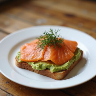Fresh smoked salmon avocado toast on sourdough